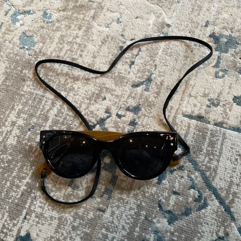 Zara Black and Brown Sunglasses with Attached Faux Leather Sunglass Cord